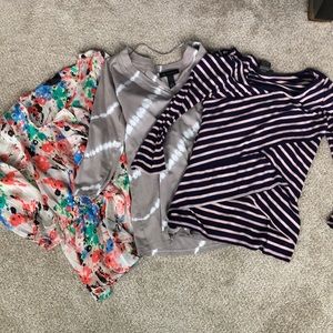 Lot of THREE tops. Two knit and one polyester.